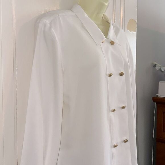 Vintage Bleyle White Polyester Double-Breasted Blouse with Gold Buttons - Picture 5 of 9